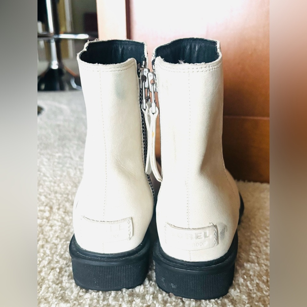 Sorel Phoenix Zip Women's Fawn Suede Waterproof Ankle Boots - White Size 5 - Picture 4 of 7